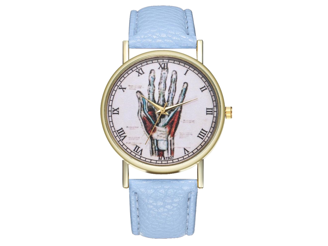 Relógio Casual Unissex de Quartzo com Pulseira de Couro Pu Azul Claro