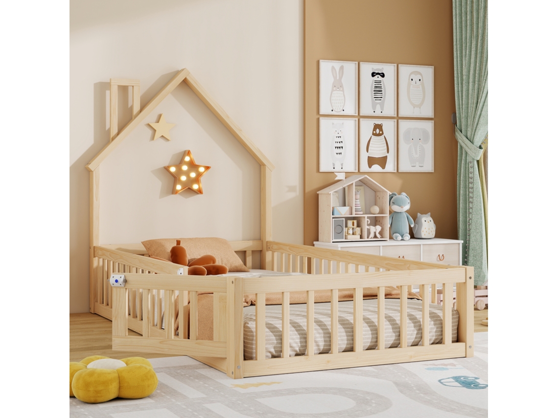 Cama Cabana Pinho 90x200 Com Chaminé E Estrado Natural