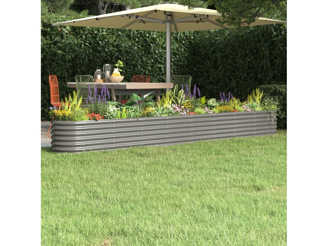 Vidaxl Canteiro Elevado Jardim 332x40x36cm Aço Galvanizado Cinzento