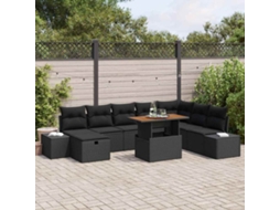 Vidaxl Conjunto de Sofá de Jardim 9 Pcs Preto Rattan Sintético