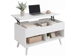 Mesa de centro com tampo elevável e armazenamento escondido, 75cm, branco | S/MARCA