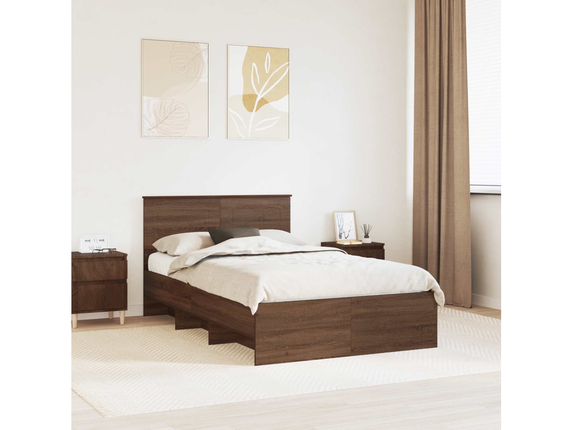 Vidaxl Estrutura Da Cama Com Cabeceira Carvalho Marrom 120 X 123 Cm