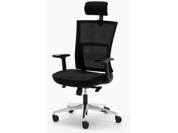 Cadeira de Escritório Executiva EUROMOF Atlanta Preto ergonómica (Apoio Cabeça - Braços reguláveis - Malha e Tecido)