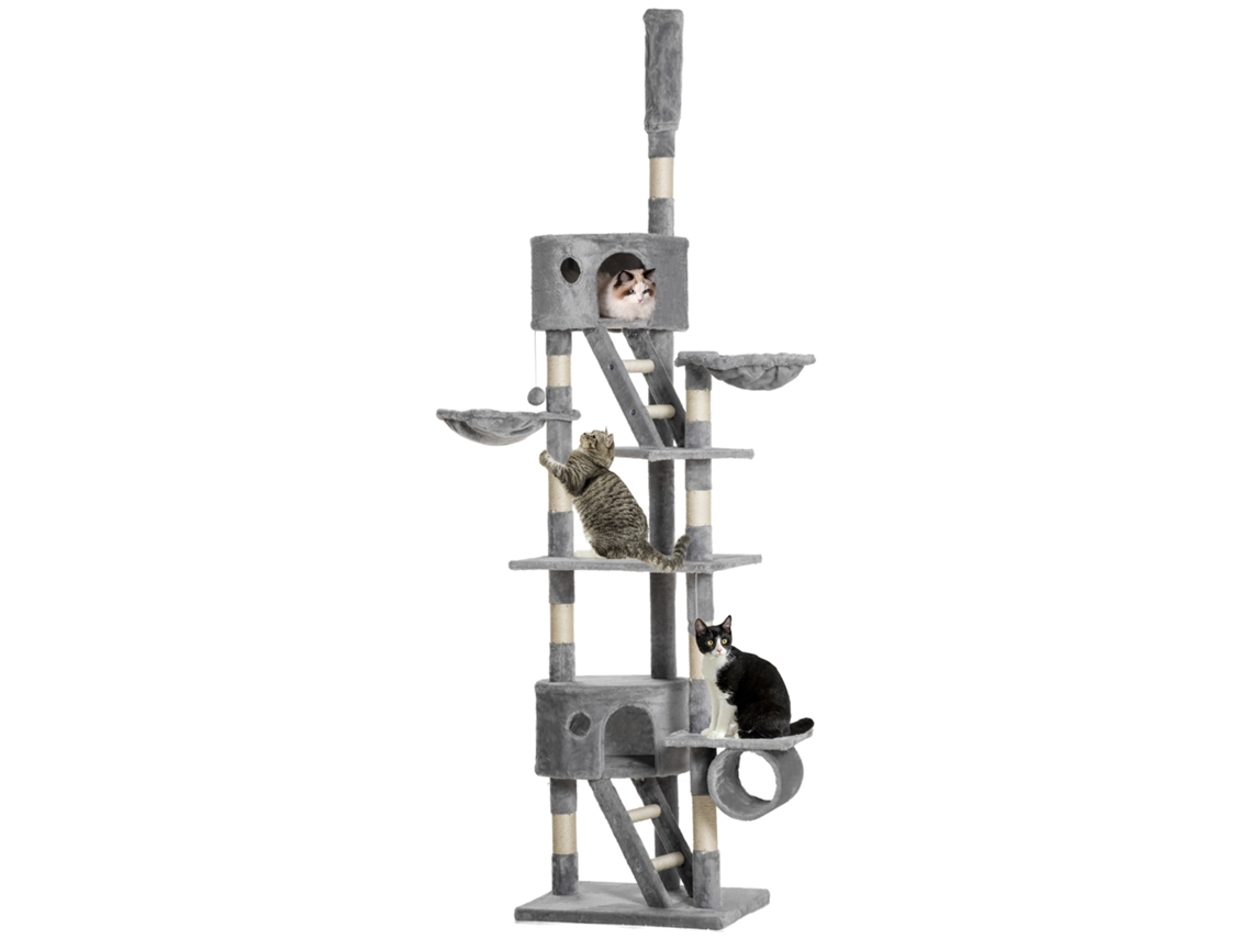 Arranhador para gatos ajustável de chão a teto com plataformas e rampas S/MARCA 240-260cm cinza