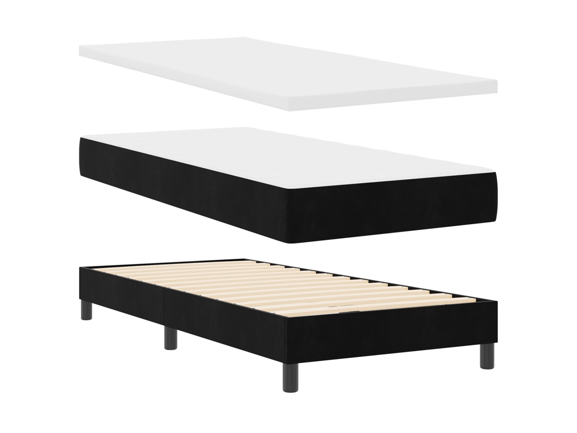 Conjunto 1 Cama Box Vidaxl Preto Veludo (90 X 200 Cm)