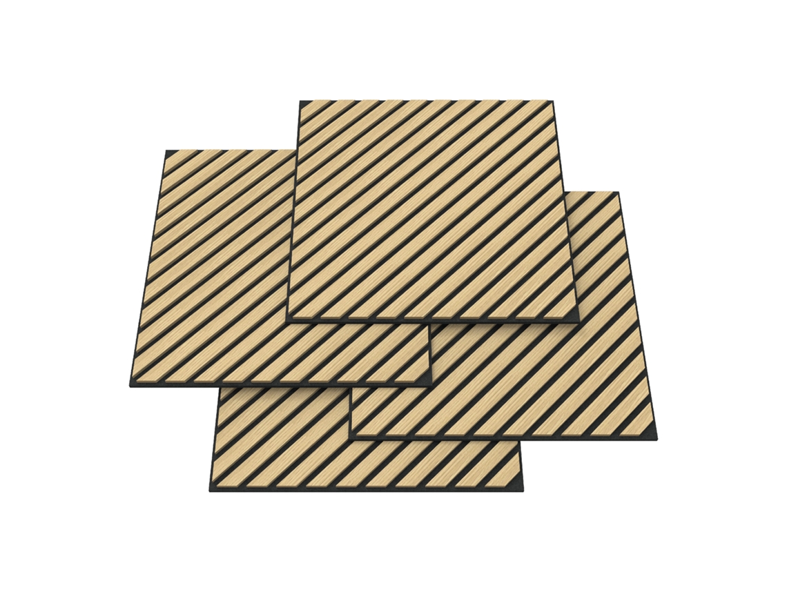 Conjunto De 4 Painéis Acústicos 3d Vang Com Lâminas Diagonais 1,44 M² Carvalho Neu.holz