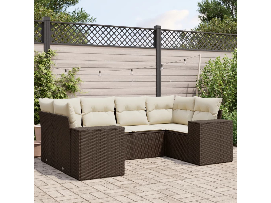 Vidaxl 6 Pcs Conjunto De Sofás Jardim C/ Almofadões Vime Pe Castanho
