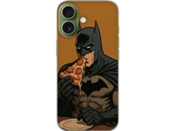 Capa Para Celular Compatível Com Apple Iphone 17. Batman Comendo Pizza Em Estilo De Desenho Animado Sombrio, Com Contraste Humorístico Entre O Herói E