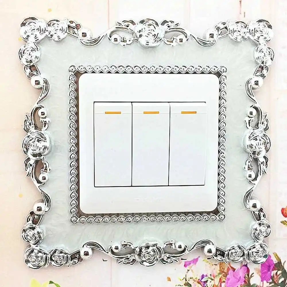 Interruptor De Luz Simples Plástico, Estilo Retrô Quadrado, Luxuoso, Com Moldura Para Tomada, Adesivo Para Interruptor De Luz Doméstico