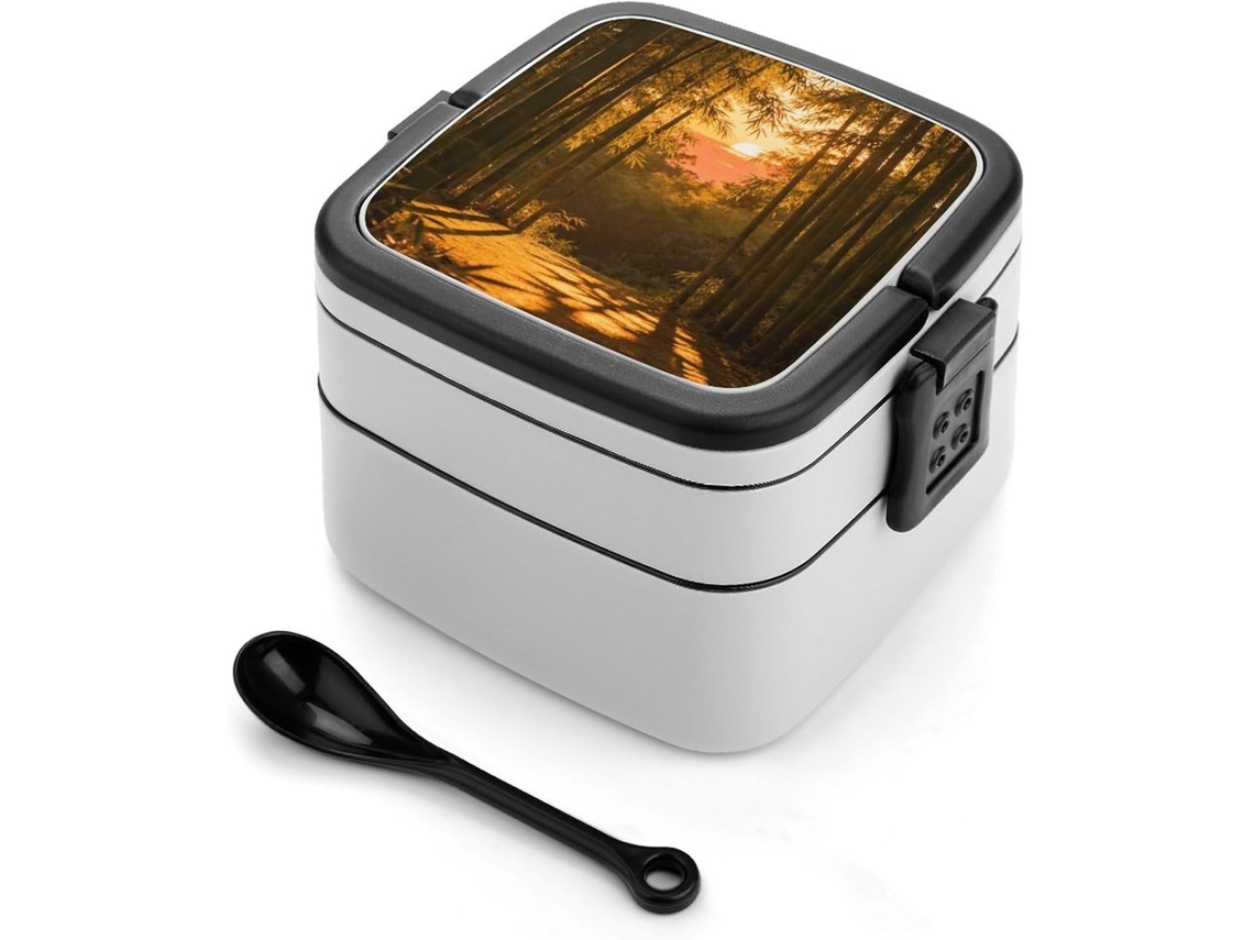 Marmita Bento Empilhável Sunset Bamboo Grove Para Adultos, À Prova De Vazamentos, Grande, Com Trava E Colher Inclusa