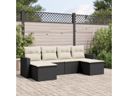 Vidaxl 6 Pcs Conjunto Sofás De Jardim C/ Almofadões Vime Pe Preto