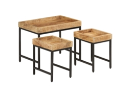 Vidaxl Mesas De Centro De Encastrar 3pcs Mangueira Maciça Áspera/ferro