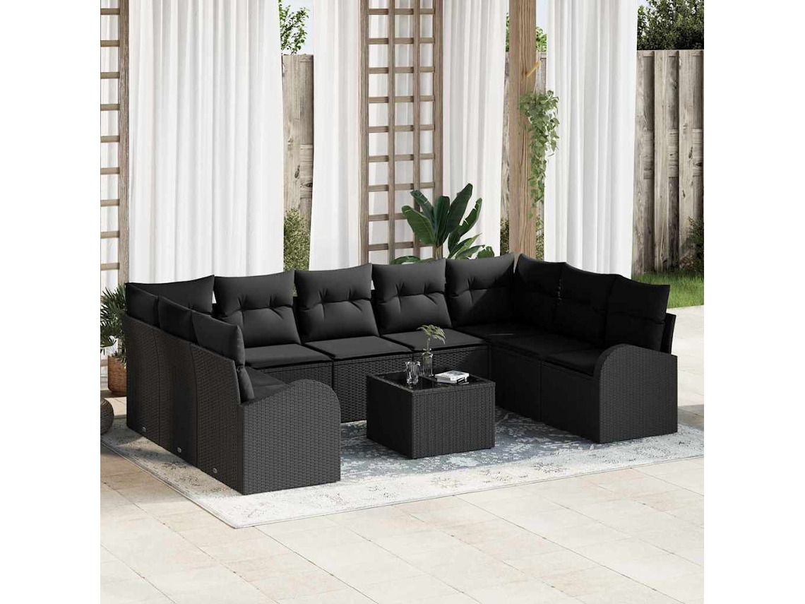 Vidaxl Conjunto De Sofás 10 Pcs Preto Rattan De Polipropileno