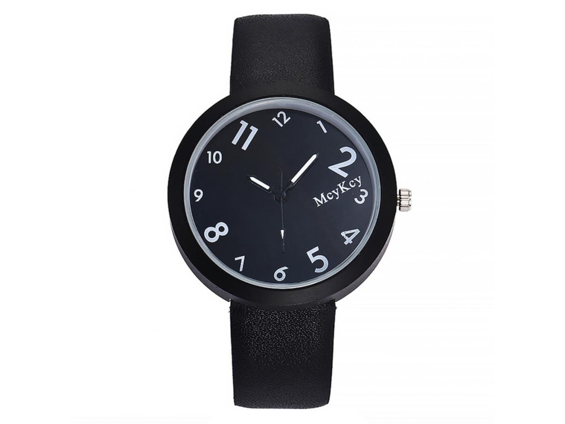 Reloj Cuarzo De Acero Con Dial Redondo Para Estudiantes De Moda Mcykcy (negro)