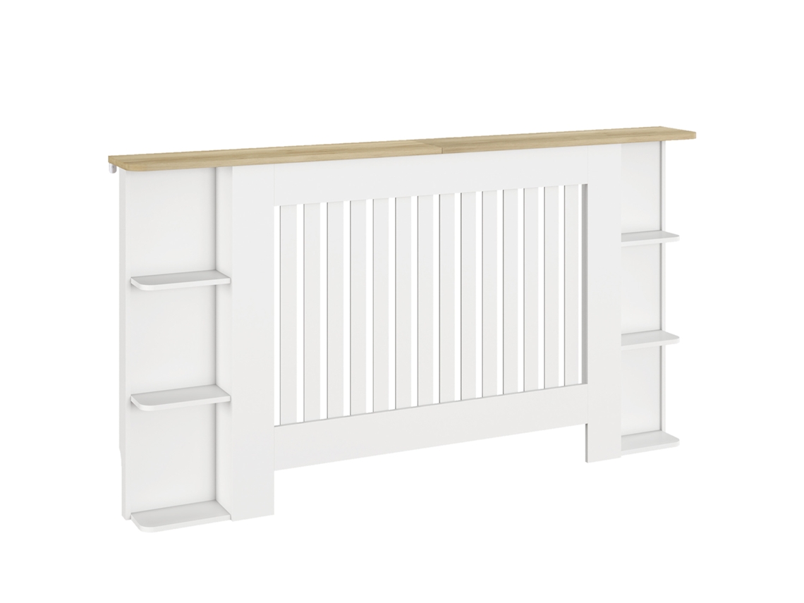 Cobertura Para Radiadores Com Prateleiras Desenho Moderno De Ripas Para Sala De Estar Quarto 152x19x83 Cm Branco