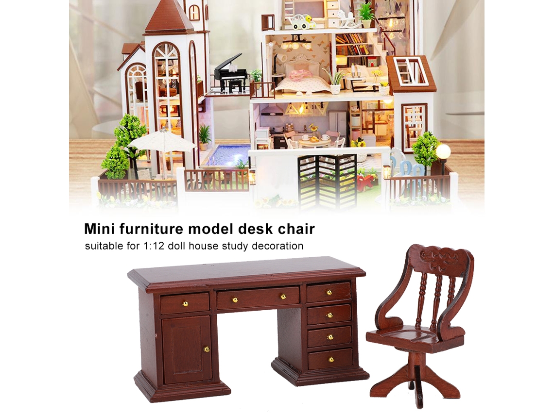 Primerox miniatura Mesa e Cadeira de Madeira 1:12 para Casa de Bonecas Acessórios Decoração