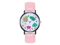 Relógio de pulso unissex com mostrador de frutas, pulseira de couro PU, rosa, quartzo Zhoulianfa