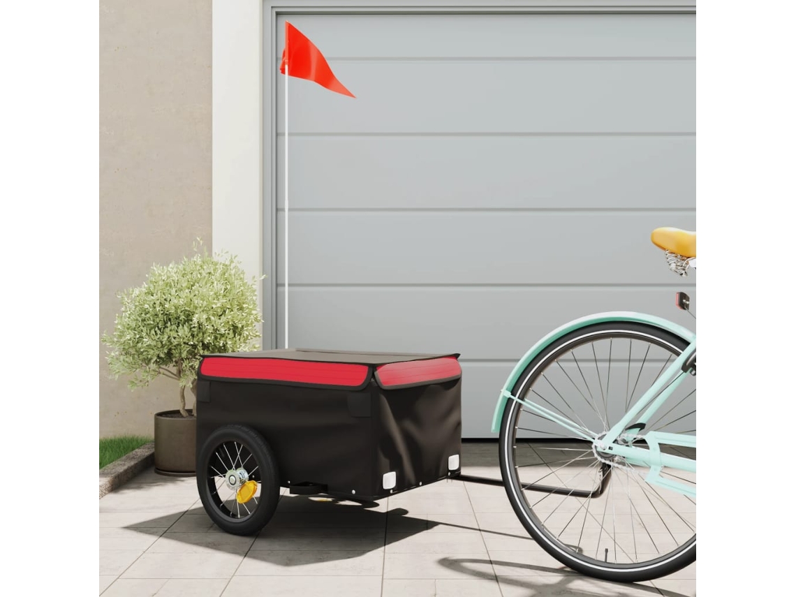 Vidaxl Reboque Para Bicicleta 30 Kg Ferro Preto E Vermelho