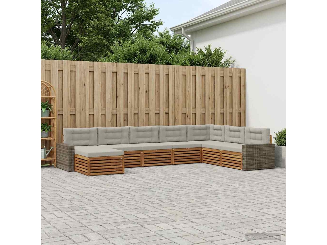 Vidaxl Conjunto De Sofás Para Exterior 8 Pcs Natural E Cinzento-claro