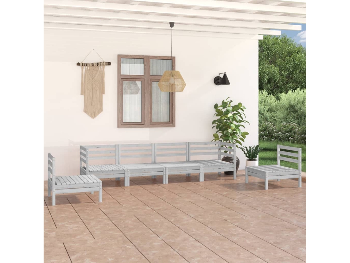 Vidaxl 6 Pcs Conjunto Lounge De Jardim Pinho Maciço Branco