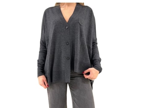 Cardigan De Mulher Meimeij Over Assimetrico Lã Cinzento (m)