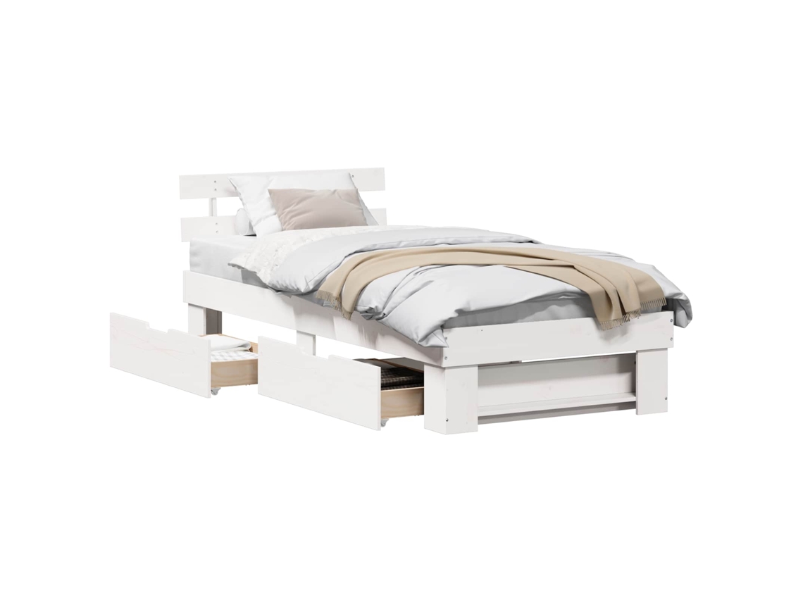 Conjunto de 2 Estruturas da Cama Branco 90x190 cm Madeira de Pinheiro Sólida MAISON EXCLUSIVE