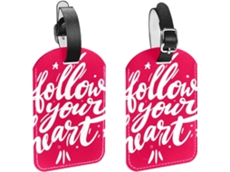 Conjunto De 2 Etiquetas Bagagem Em Couro Sintético Com A Inscrição Follow Your Heart Vermelhas E Brancas