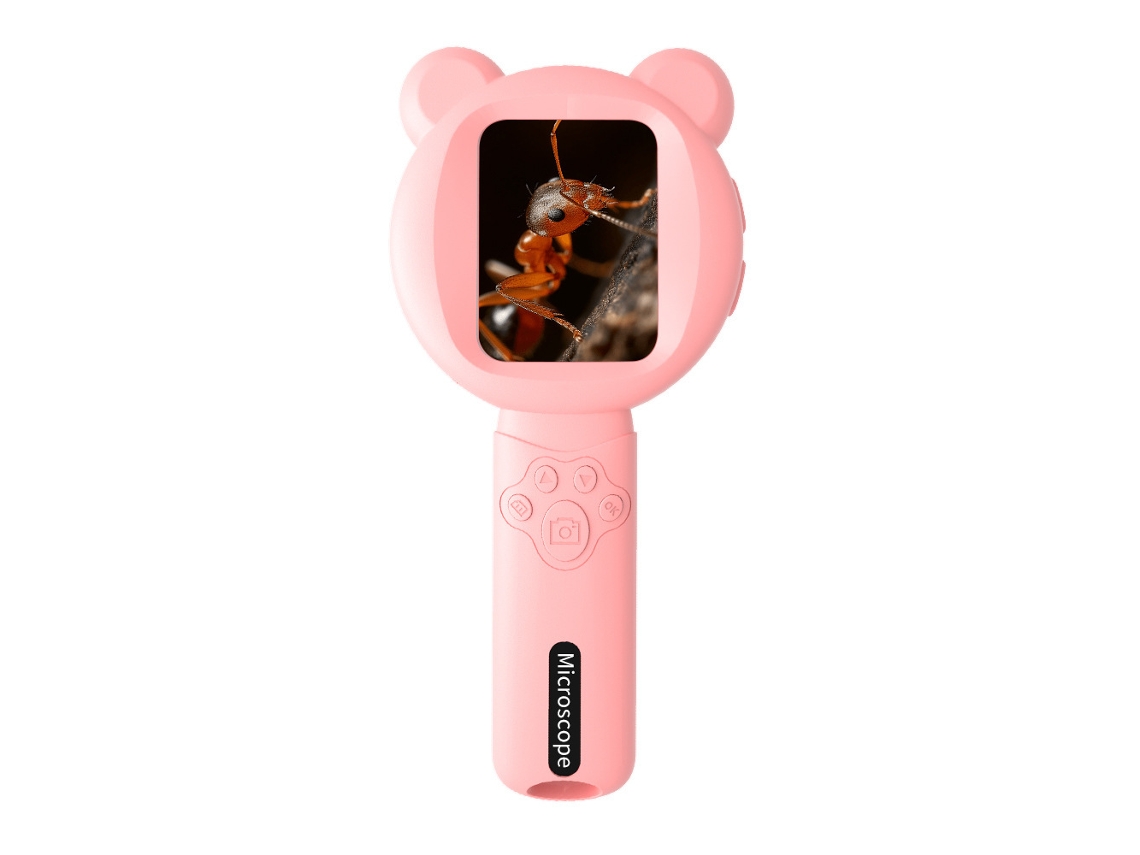 Microscópio Infantil Digital Com Ecrã Ips 2.8", 500x E Leds 3 Cores - Rosa - Eifson