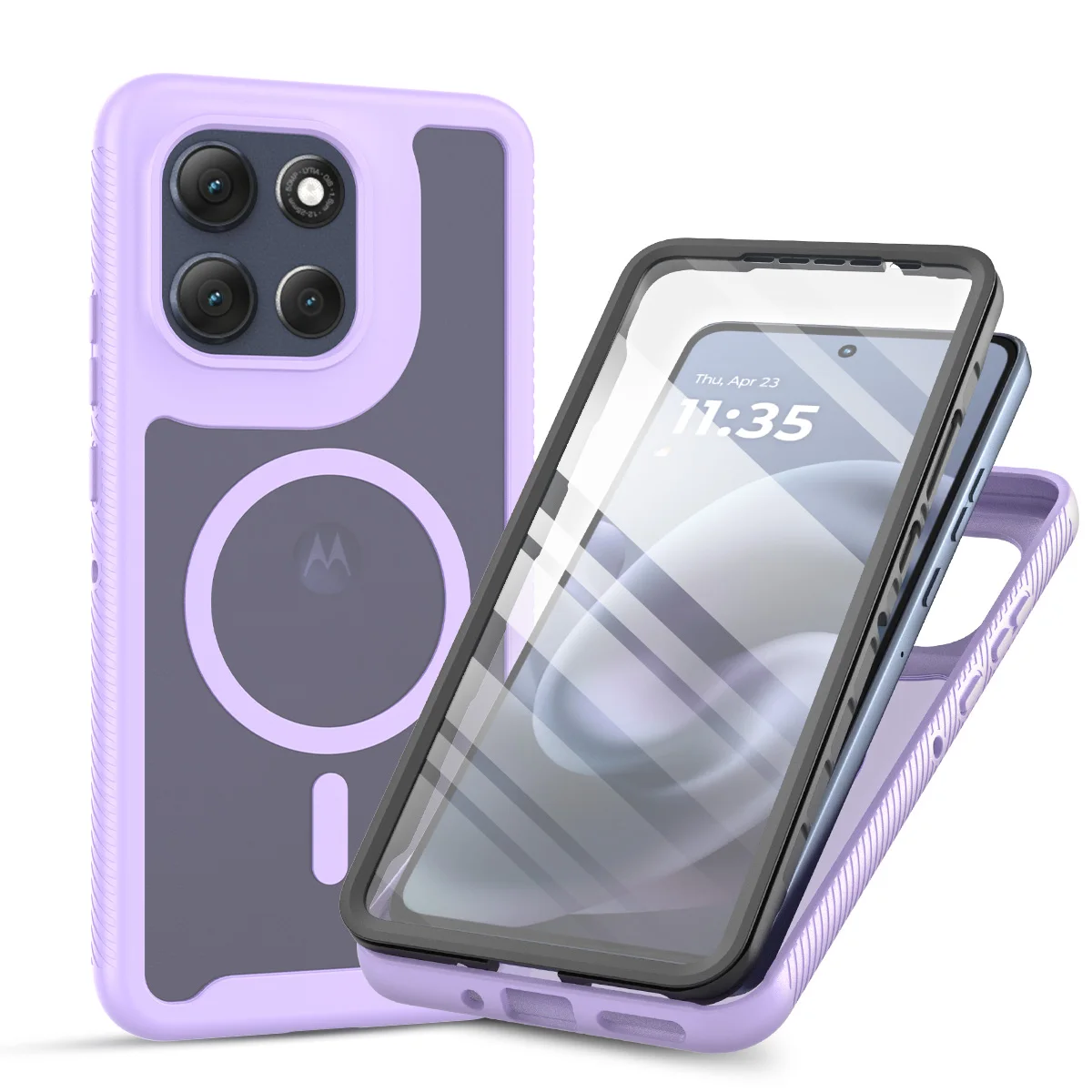 Capa Para Celular 2 Em 1 (roxa Clara, Motorola Moto G04) Com Protetor De Tela Magnético.