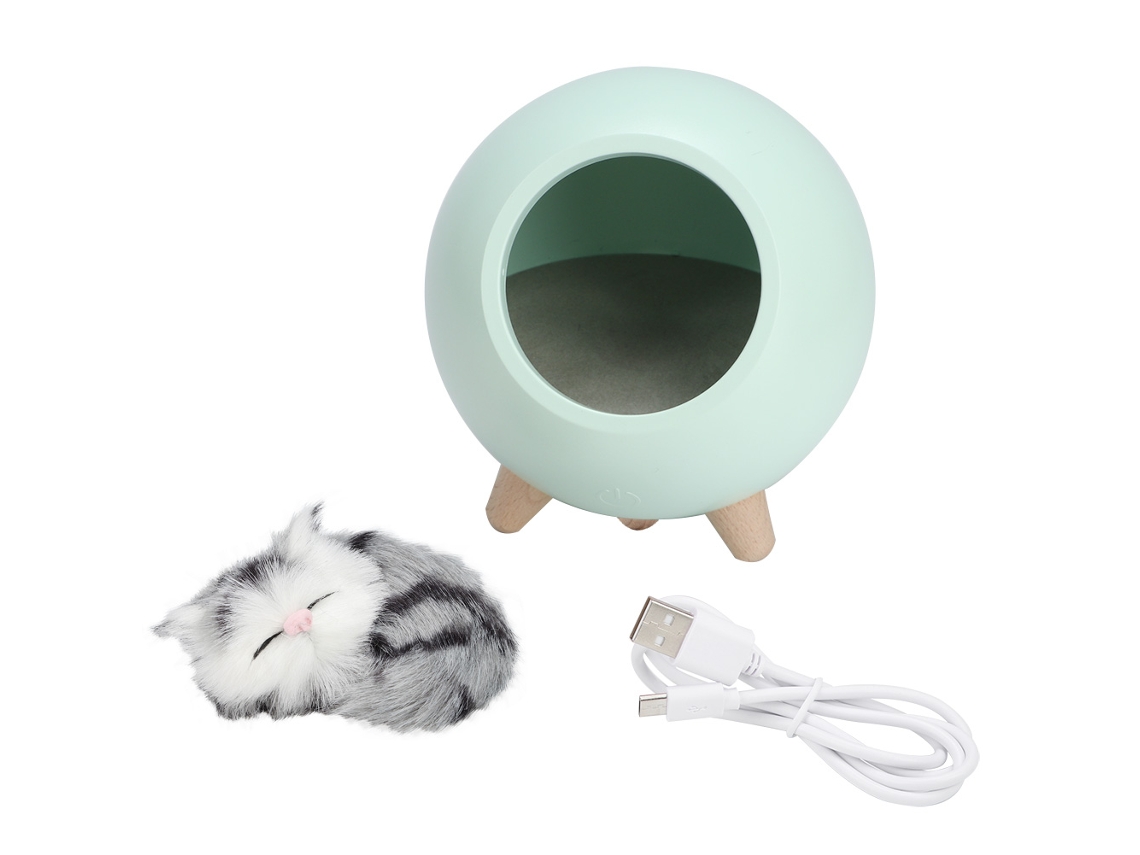 Luz Noturna Gato Fofo Led Casa Pet Quarto Verde