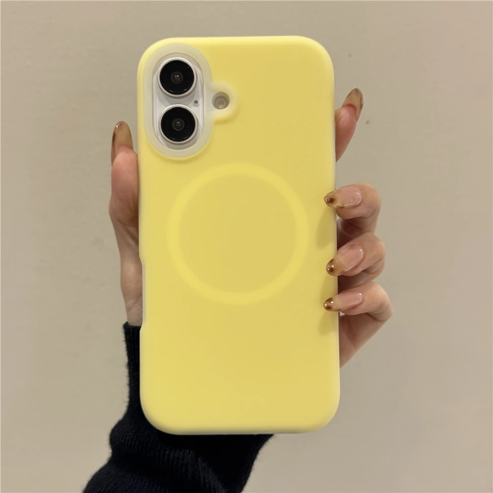 Capa Magnética Para Iphone 16 Pro (amarela), Silicone Líquido, Espessa E Resistente A Impactos.