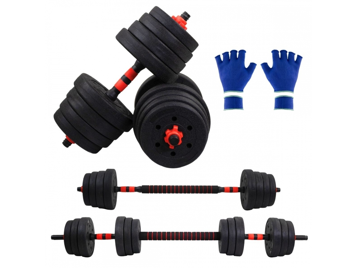 Conjunto de halteres e barra Até 30 kg ajustáveis 51-135 cm com acessórios Maxifit