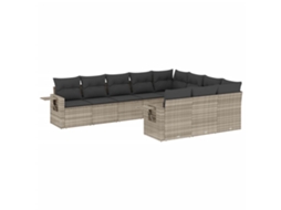 Conjunto 10 sofás jardim com almofadões VIDAXL vime PE cinzento-claro