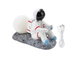 Luz Noturna Astronauta Lua Led Decoração Resina Craft com 2 Modos Iluminação e Regulagem Brilho