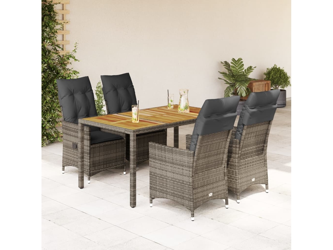 Vidaxl 5 Pcs Conjunto De Jantar P/ Jardim C/ Almofadões Vime Pe Cinza