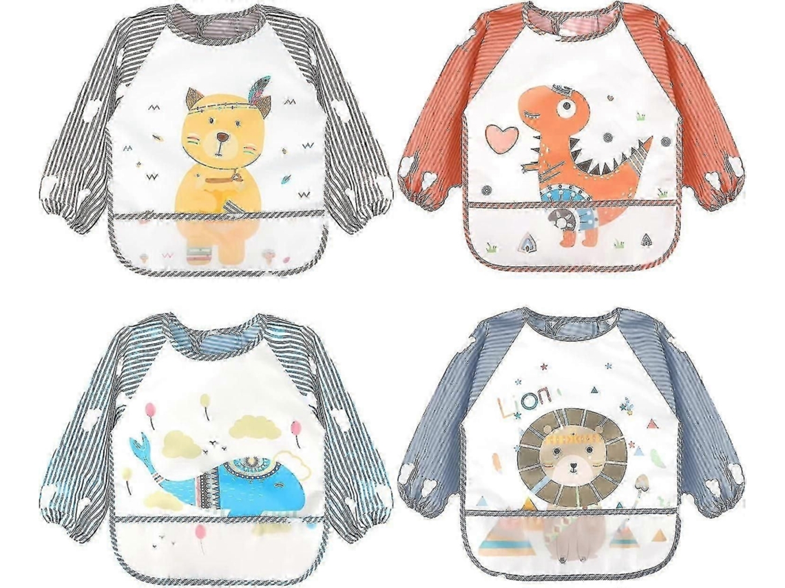 4 Pack Babadores De Manga Longa Para Bebê, Babadores De Manga Impermeável, Babadores De Bebê Para Crianças De 6-36 Meses