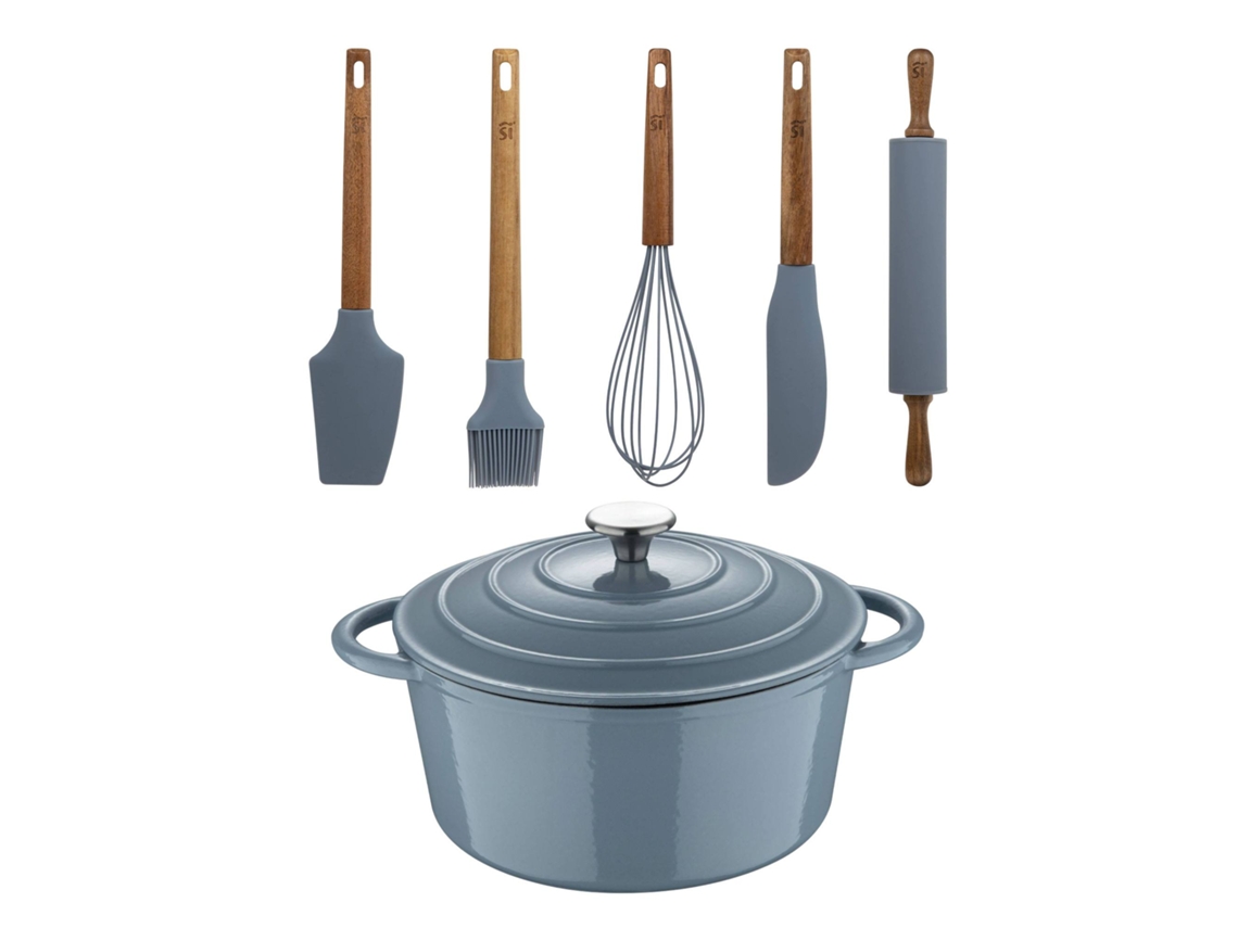 Caçarola De Ferro Fundido Com Tampa Ø25,5cm (5l) Com 5 Utensílios De Silicone Noia San Ignacio