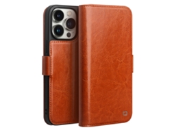 Capa Genuíno Para Iphone 14 Pro Max Qialino Pele Magnética Castanho