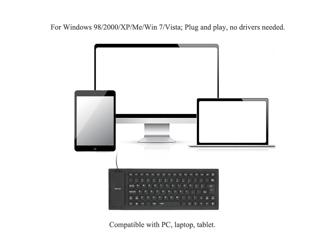 Teclado De Silicone Dobrável Flexível Enrolável Com Fio Usb, Resistente À Água, Lavável E Resistente À Poeira, 85 Teclas, Para Pc