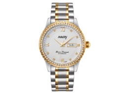 Relógio mecânico masculino Nary Alloy com pulseira de aço inoxidável, à prova d'água (ouro branco)