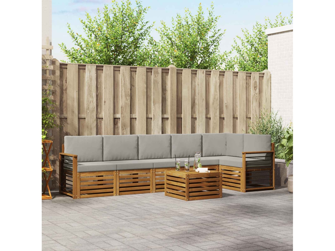 Vidaxl Conjunto De Sofás Para Exterior 7 Unid. Cinza Natural E Claro