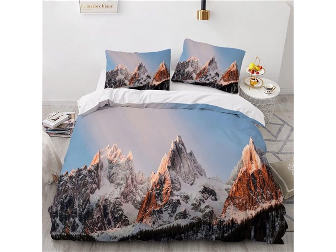 Capa de Edredom com Estampa Montanha Nevad em Poliéster Fronha 200x200 Cm, 140x200 Cm