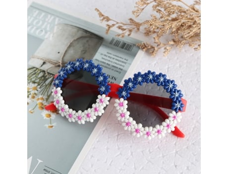 Óculos de Sol de Criança JEDBESETZT De Flor Para Daisy Round Shape Vermelho