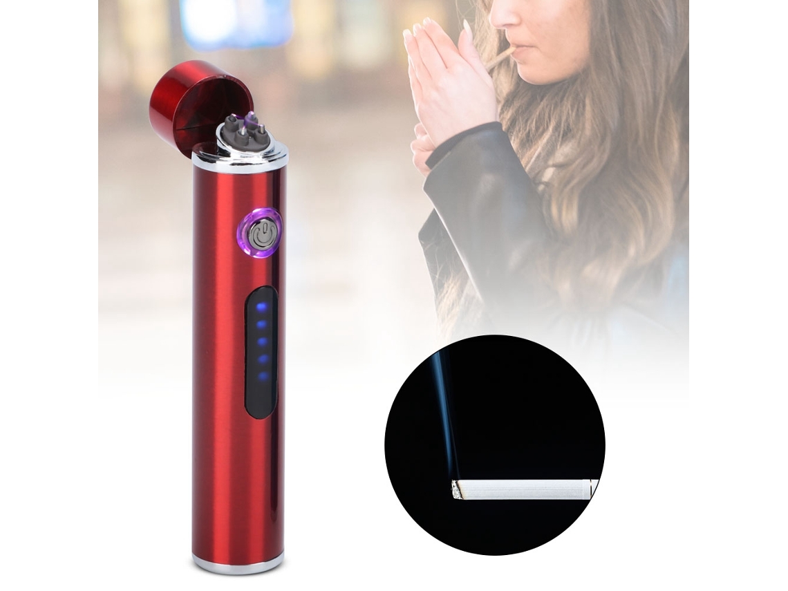 Isqueiro Elétrico Usb Portátil Led Resistente Ao Vento Vermelho