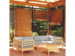 7 Pcs Conjunto Lounge De Jardim C/ Almofadões Cinzentos Pinho Dkd Home Decor