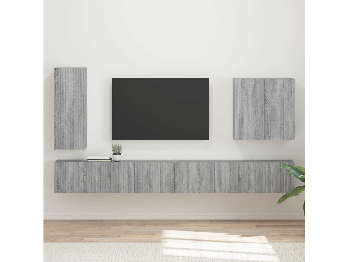Vidaxl Conjunto De Gabinete De Parede Para Tv 6 Pcs Cinza Sonoma