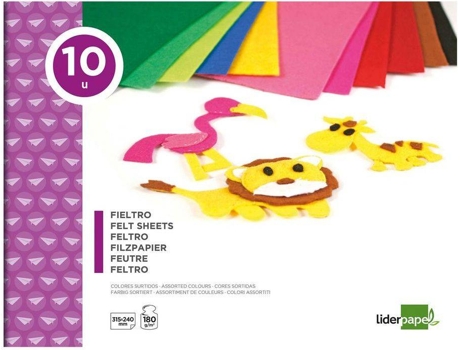 Bloco de Papel Feltro, 315 x 240 mm, 180 g/m², Várias Cores, 10 Folhas
