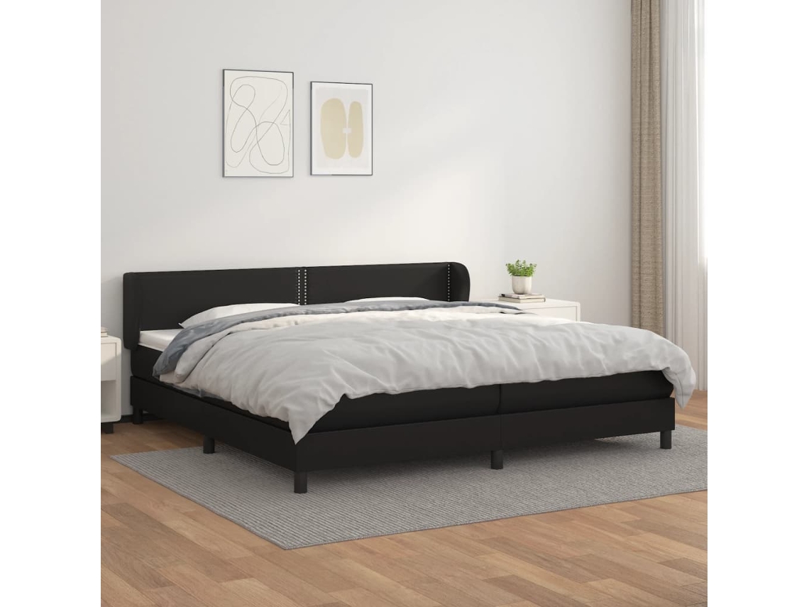 Vidaxl Cama Com Molas/colchão 200x200 Cm Couro Artificial Preto