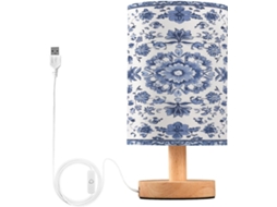 Abajur De Cabeceira Led Em Porcelana Azul E Branca Com Portas Usb, Luminária De Mesa, Luminária De Leitura, Luminária De