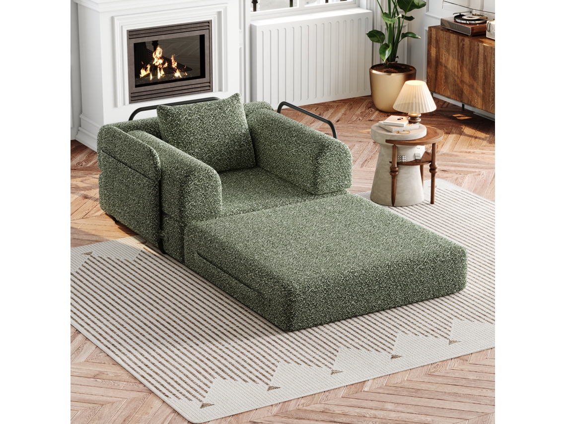 Sofá Modular de Tecido Chenile, Espuma D30, Base Antiderrapante, Caqui Claro SUNJOY
